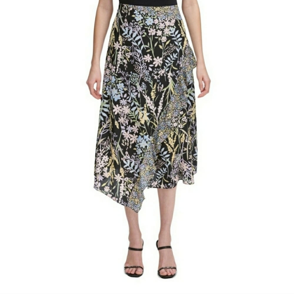 Calvin Klein Black‎ Floral ruffle skirt